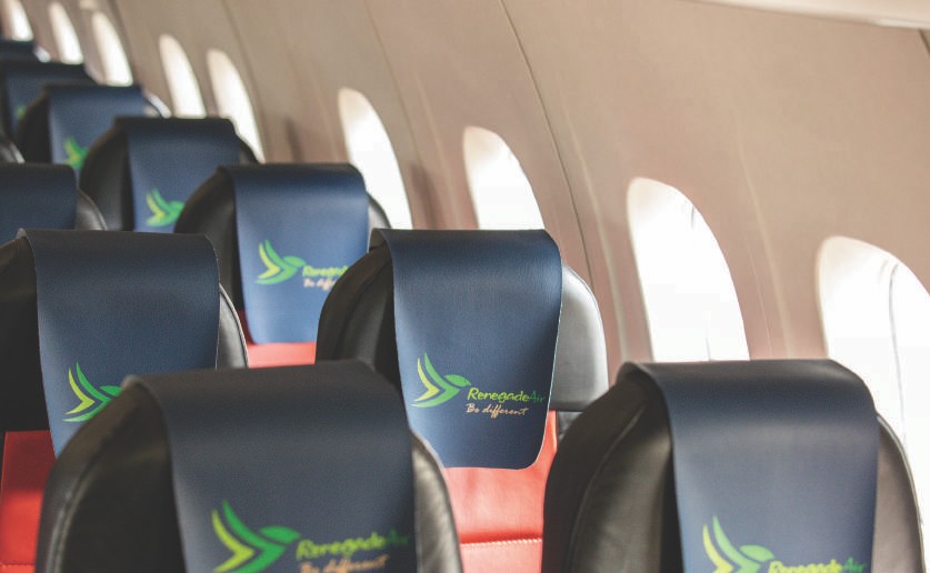 The cabin, two seats either side of a single aisle